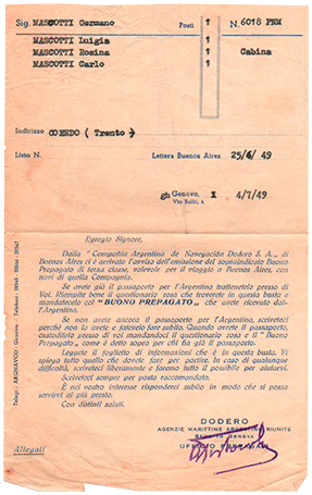 Documento de Sociedad Dodero con los nombres de los pasajeros