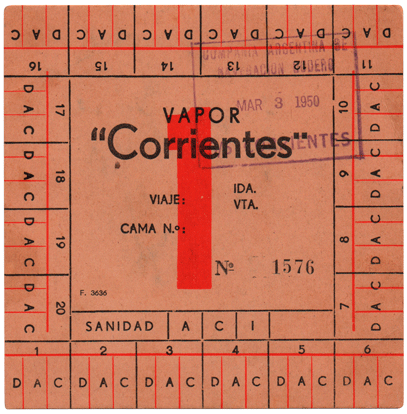 Boleto de cabinas del barco Corrientes